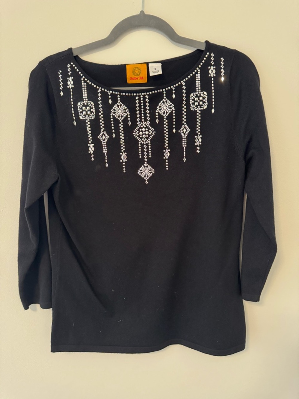 Ruby Rd. Black Long Sleeve Silver Embellished Scoop Neck Sweater